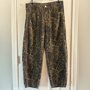 Leopard Print Barrel Jeans